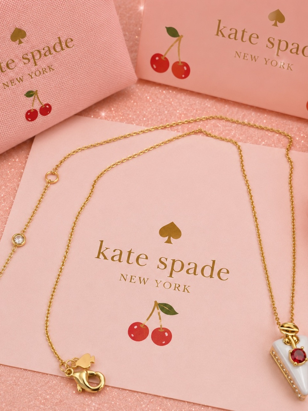 Kate Spade New York Cherry Pie Slice Pendant Necklace | Gold Tone